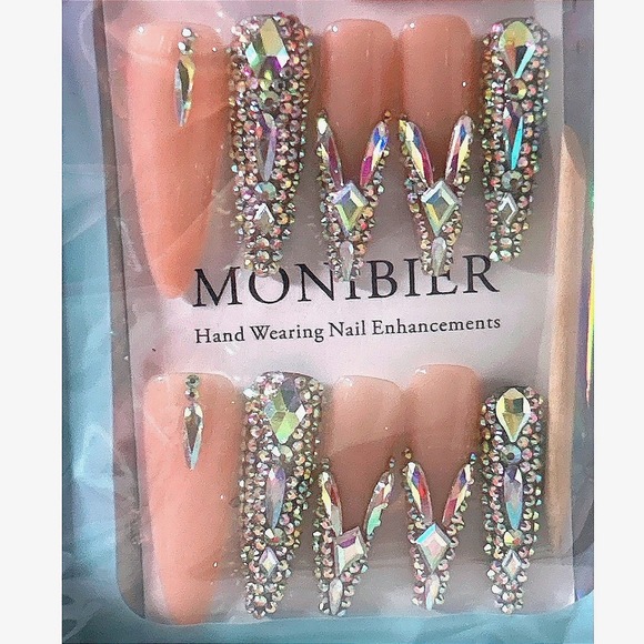 Other - MONIBIER Nude AB‎ Rhinestone Luxury Press On Nails Coffin Large 3D